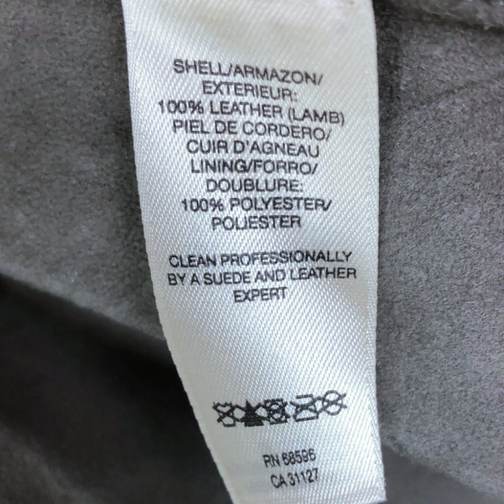 DKNY Taupe Lambskin Leather Drape-Front Jacket - Picture 5 of 6